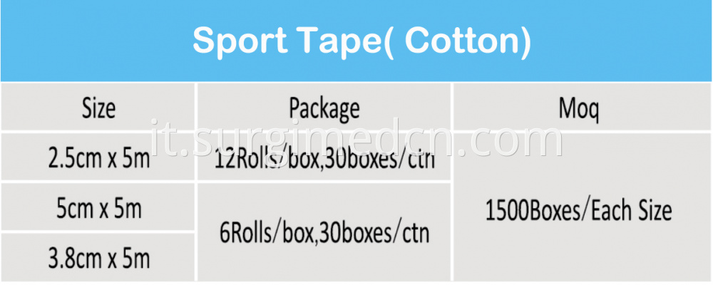 Surgical Cotton Sport Tape Package Size